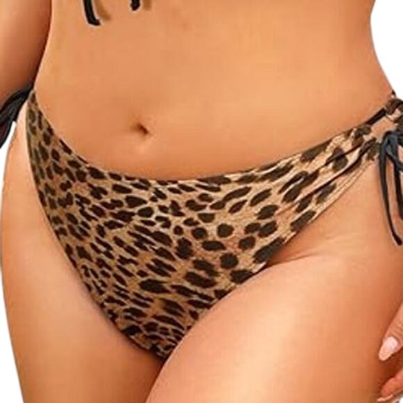Daci Womens Size 14 Leopard Print Side Front Tie 2 Piece Bikini Swimsuit - Picture 3 of 4